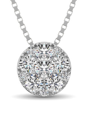 14K White Gold 1/4 Ct.Tw. Diamond Flower Pendant