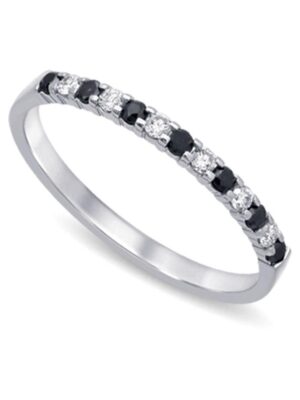 14K White Gold 1/5 Ctw White & Black Diamond Machine Band