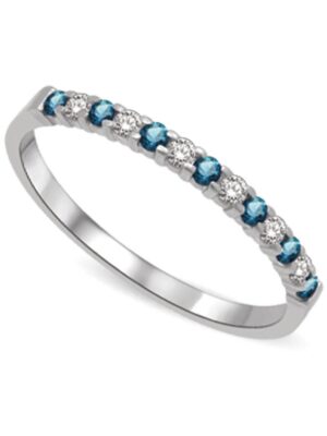 14K White Gold 1/5 Ctw White & Blue Diamond Machine Band