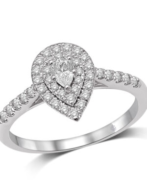 14K White Gold 1/2 Ct.Tw.Diamond Halo Engagement Ring