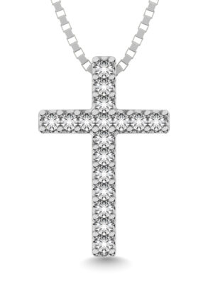 Classic Diamond Cross Pendant 1/10 Ct.Tw. In 10K White Gold