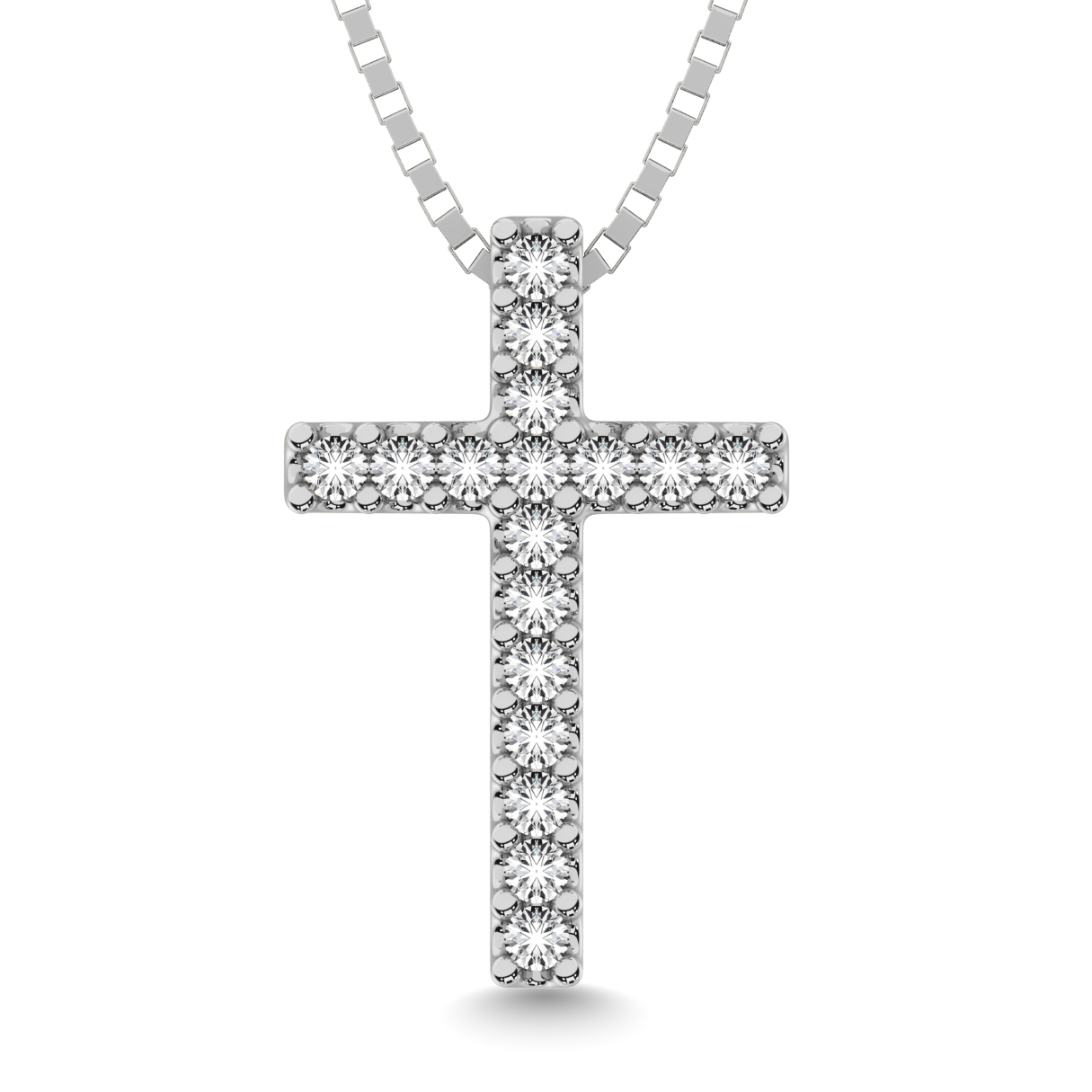 1/10 cttw Natural Diamond Small Cross Pendant Petite Necklace 10 KT White Gold 