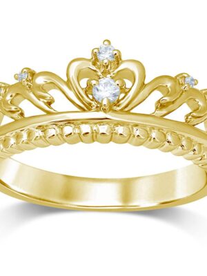 14K Yellow Gold 1/20 Ct.Tw.Diamond Crown Stackable Band