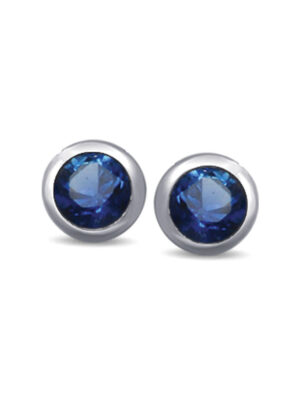 10K White Gold 1/6 Ctw Round Blue Sapphire Stud Earrings