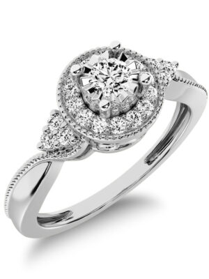 10K White Gold Diamond 1/5 Ct.Tw. Milgrain detail Halo Engagement Ring