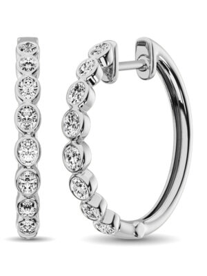 14K White Gold 1/3 Ct.Tw. Diamond Hoop Earrings