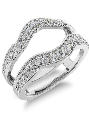 14K White Gold 2/5 Ct.Tw. Diamond Guard Ring with Milgrain Detail