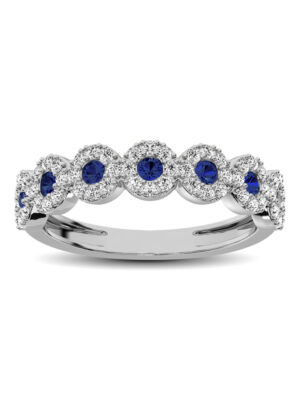 14K White Gold 5/8 Ct.Tw. Diamond & Blue Sapphire Stackable Band