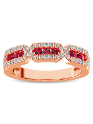 14K Rose Gold 5/8 Ct.Tw. Diamond & Ruby Stackable Band