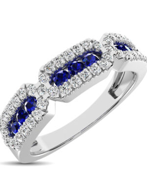 14K White Gold 5/8 Ct.Tw. Diamond & Blue Sapphire Stackable Band