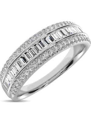14K White Gold Round and Baguette Diamond 2/5 Ct.Tw. Anniversary Band