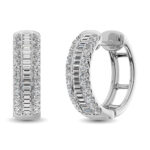 14K White Gold Round and Baguette Diamond 1/2 Ct.Tw. Hoop Earrings