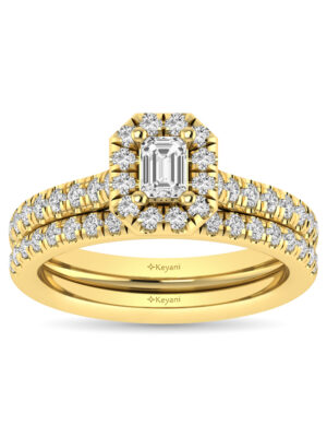 Diamond Classic Shank Single Halo Bridal Ring 1 ct tw Emerald Cut in 14K Yellow Gold