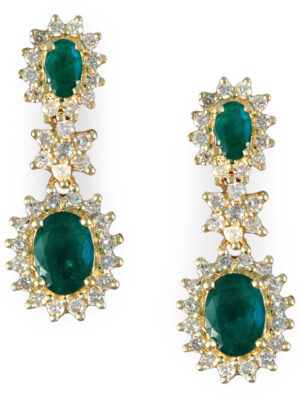 Effy 14K Yellow Gold Diamond,Natural Emerald Earrings