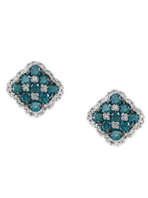 Effy 14K White Gold Diamond,Blue Diamond, Earrings