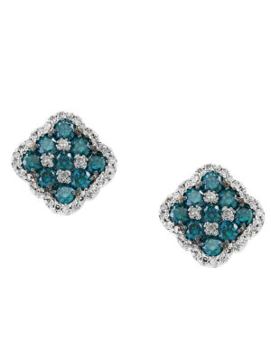 Effy 14K White Gold Diamond,Blue Diamond, Earrings