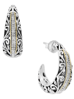 Effy 925 18K Yellow Gold/Silver Diamond Earrings