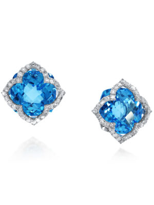 Effy 14K White Gold Diamond, Blue Topaz Earrings