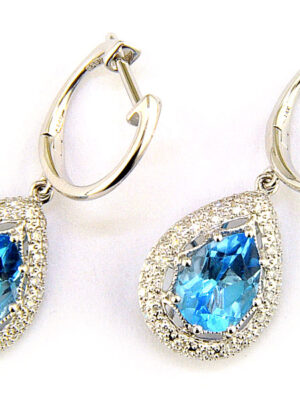 EFFY 14K WHITE GOLD DIAMOND,BLUE TOPAZ EARRINGS
