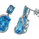 EFFY 14K WHITE GOLD DIAMOND,BLUE TOPAZ,LONDON BLUE EARRINGS