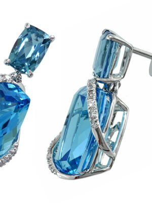 EFFY 14K WHITE GOLD DIAMOND,BLUE TOPAZ,LONDON BLUE EARRINGS