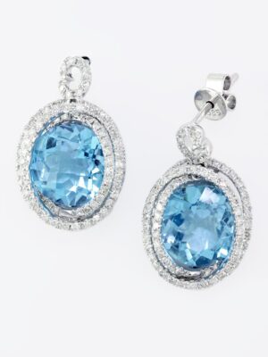 Effy 14K White Gold Diamond & Blue Topaz Earrings