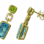 EFFY 14K YELLOW GOLD DIAMOND,BLUE TOPAZ,PERIDOT EARRINGS