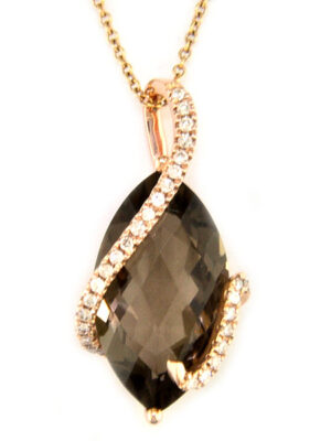 EFFY 14K ROSE GOLD DIAMOND and SMOKY QUARTZ PENDANT