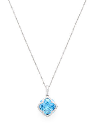 Effy 14K White Gold Diamond, Blue Topaz Pendant