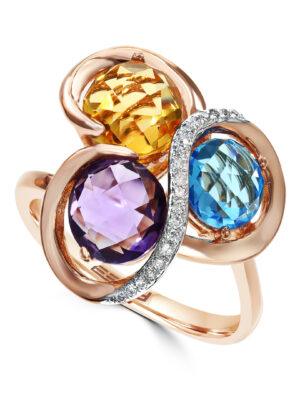 Effy 14K Rose Gold Diamond and Multicolor Ring