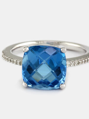 EFFY 14K WHITE GOLD DIAMOND,BLUE TOPAZ RING
