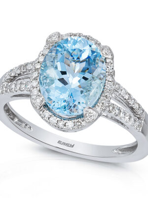 Effy 14K White Gold Diamond, Aquamarine Ring