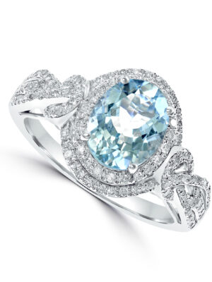 Effy 14K White Gold Diamond & Aquamarine Ring