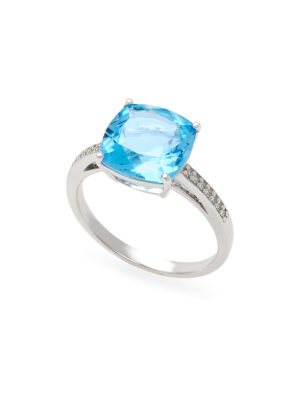 Effy 14K White Gold Diamond, Blue Topaz Ring