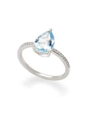 Effy 14K White Gold Diamond, Aquamarine Ring