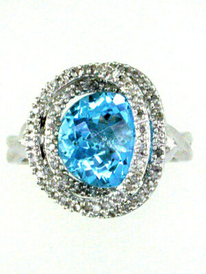 EFFY 14K WHITE GOLD DIAMOND,BLUE TOPAZ RING