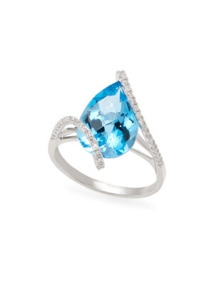Effy 14K White Gold Diamond, Blue Topaz Ring