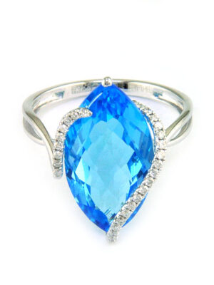 EFFY 14K WHITE GOLD DIAMOND and BLUE TOPAZ RING