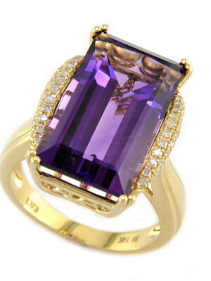 EFFY 14K YELLOW GOLD DIAMOND and AMETHYST RING