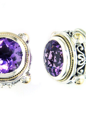 EFFY 925 STERLING SILVER/18K YELLOW GOLD AMETHYST EARRINGS