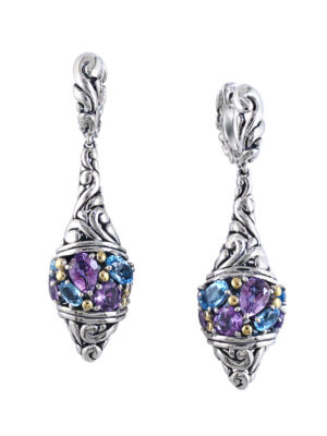 Effy 925 18K Yellow Gold/Silver Multicolor Stones Earrings