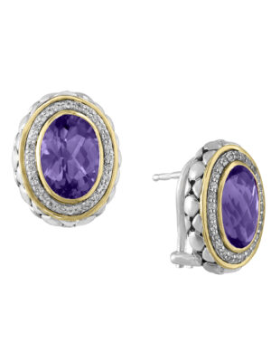 Effy 925 18K Yellow Gold/Silver Multicolor Stones Earrings