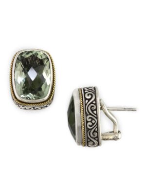 Effy 925 18K Yellow Gold/Silver Green Amethyst Earrings