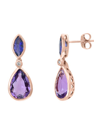 Effy 14K Rose Gold Diamond, Brown Diamond And Green Amethyst Earrings