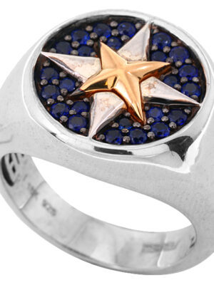 EFFY 925 STERLING SILVER/18K YELLOW GOLD SAPPHIRE RING