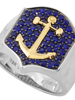 EFFY 925 STERLING SILVER/18K YELLOW GOLD SAPPHIRE RING