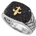 EFFY 925 STERLING SILVER/14K YELLOW GOLD BLACK SAPPHIRE RING