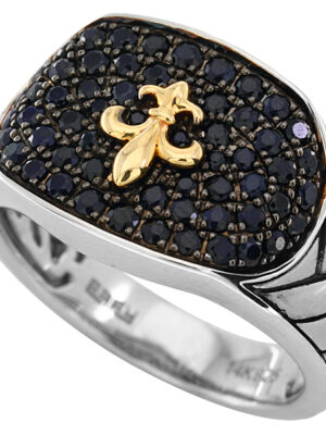 EFFY 925 STERLING SILVER/14K YELLOW GOLD BLACK SAPPHIRE RING