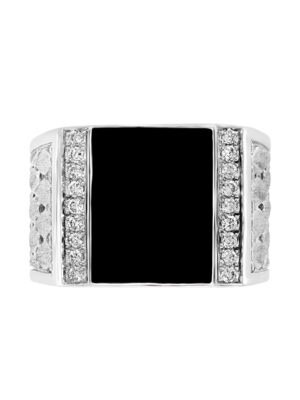 Effy 925 Sterling Silver Diamond and Onyx Ring