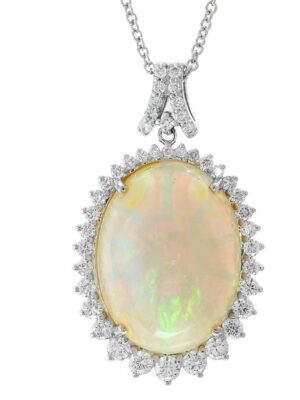 EFFY 18K WHITE GOLD DIAMOND,OPAL PENDANT